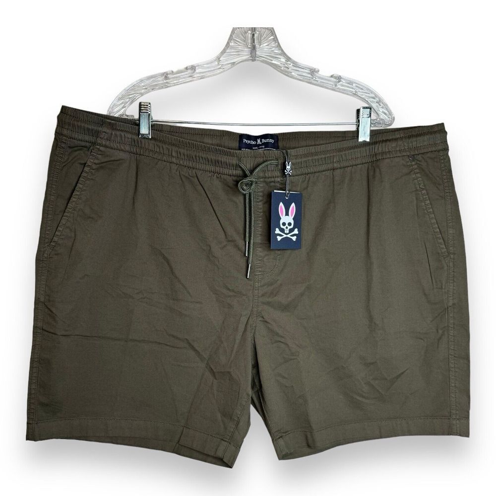 NWT Psycho Bunny Riviera Men's XXXL Dark Olive Green Elastic‎ Waist Shorts